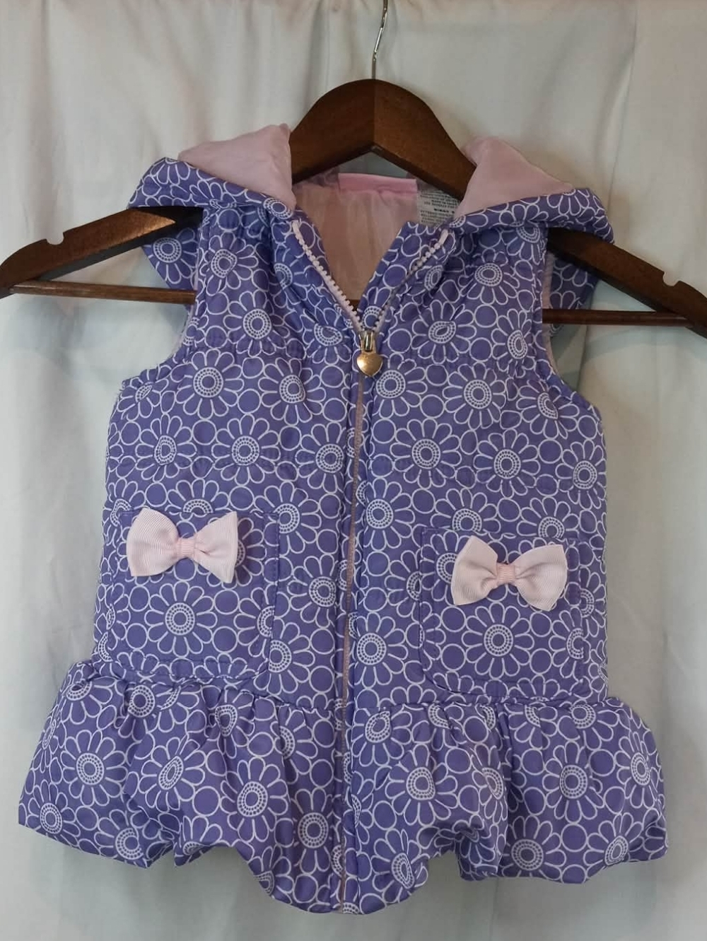 Kids Headquarters Puffer Purple Floral Hooded Vest Pink Bows Flowers Girls 5